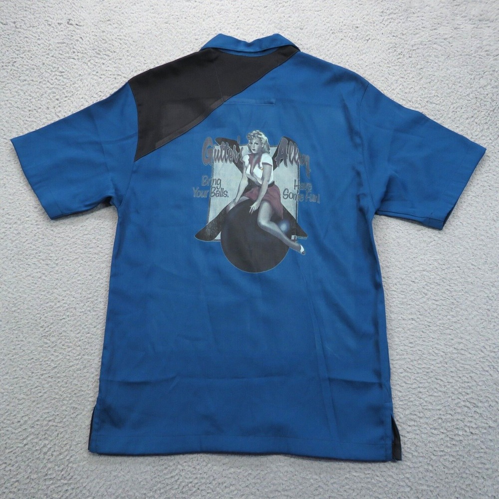 Hilton Bowling Shirt Mens Small‎ Blue Retro 50s Gutter Alley Pinup Rockabilly